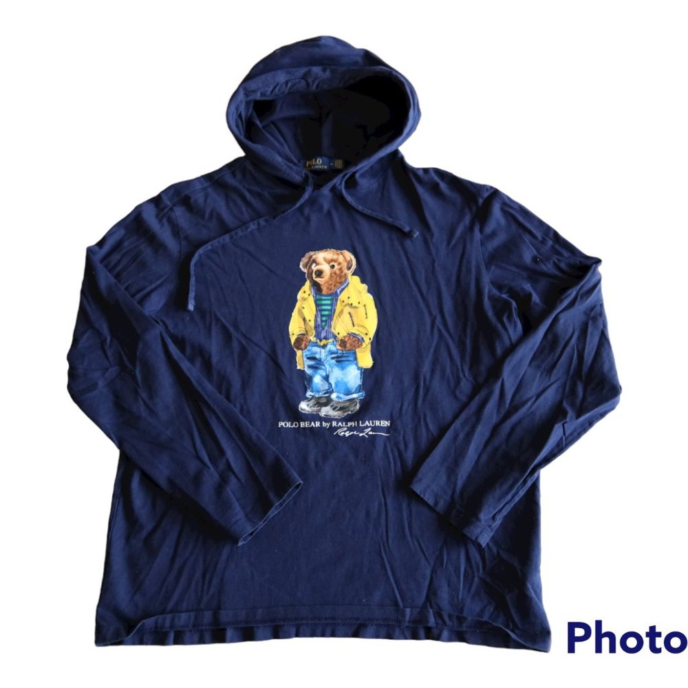 Ralph Lauren Polo Bear Blue Lightweight Hoodie Sweatshirt Mens M